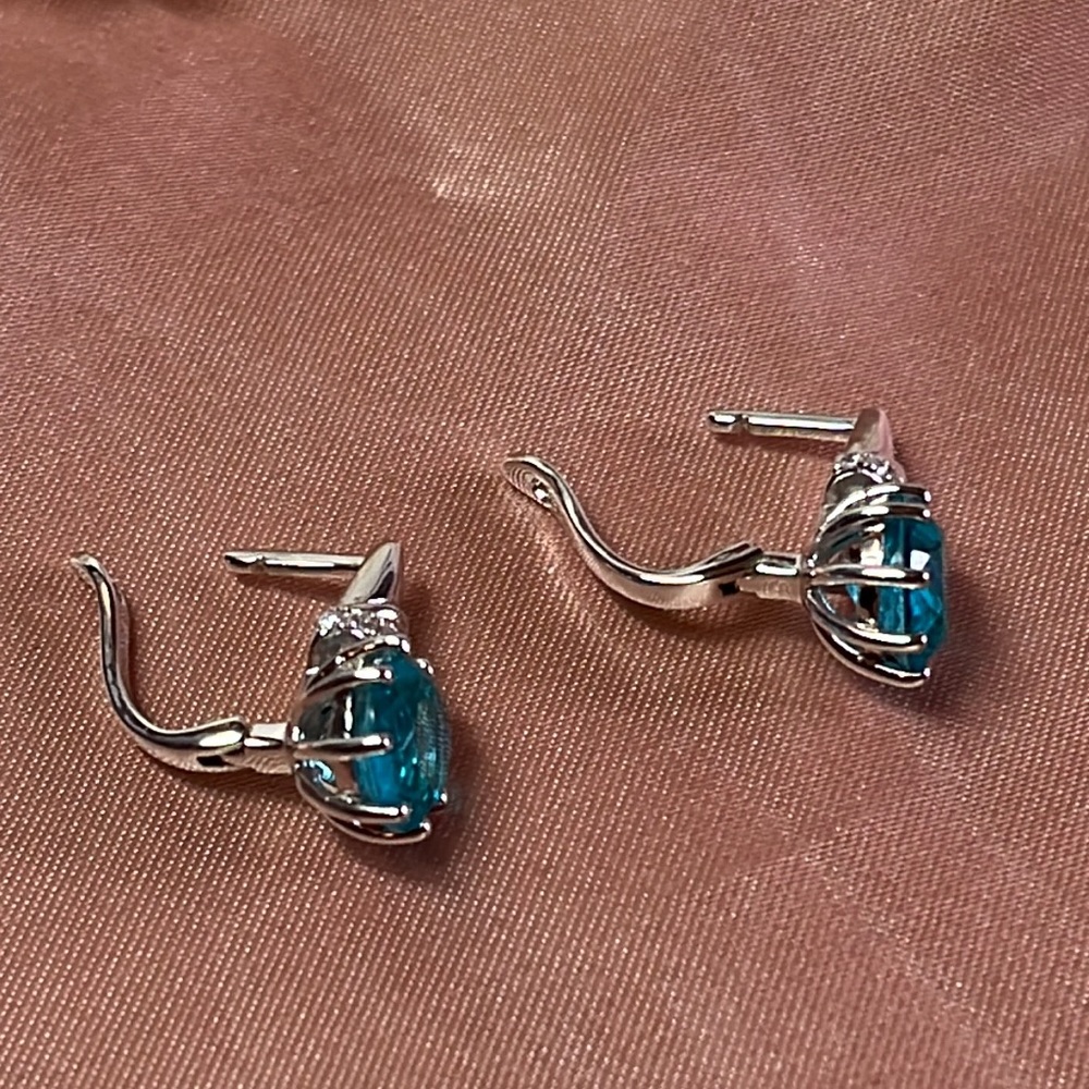 Aqua Topaz Sterling Silver Earrings - Picture 4 of 5